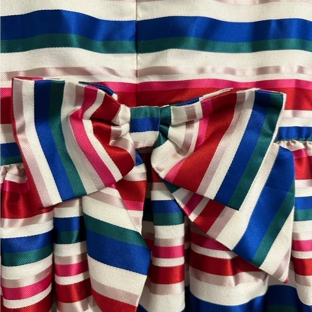 Gymboree Striped Red White Blue Jacquard Dress With Bow on Back Size 10